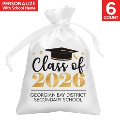 Grad Black & Gold 2026 Personalized Satin Bags 6PK