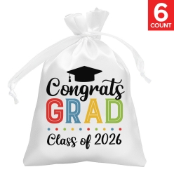 Grad Colourful Class of 2026 Satin Bags 6PK