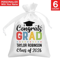 Grad Colourful PERSONALIZED Name Satin Bags 6PK