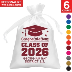 Grad School Name PERSONALIZED Satin Bags - 6 PK