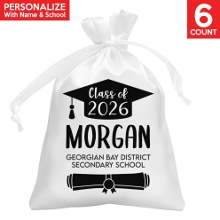 Grad Cap Personalized Name & School Satin Bags 6PK
