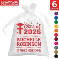 Grad Religious Custom Name & School Satin Bags 6pk