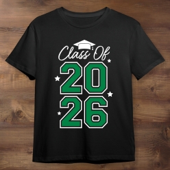 Green Class of 2026 Graduation Black T-shirt