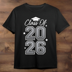 Silver Class of 2026 Graduation Black T-shirt