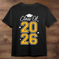 Yellow Class of 2026 Graduation Black T-shirt