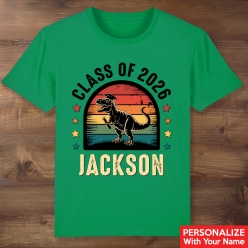 Dino 2026 Grad Personalized Green T-shirt