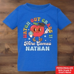 Watch Out Elementary Grad Personalized Blue Tshirt