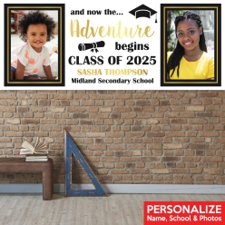 Adventure Grad Then & Now PHOTO PERSONALIZED Vinyl Banner