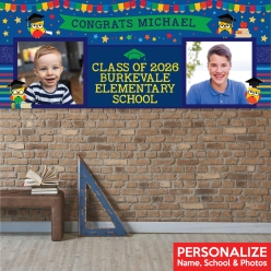 Elementary Grad Then & Now PHOTO PERSONALIZED Vinyl Banner