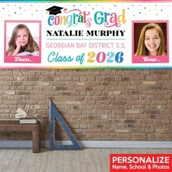 Girl Grad Then & Now PHOTO PERSONALIZED Vinyl Banner