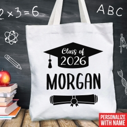 Grad Cap 2026 Personalized BIG 41cm Cotton Tote Bag