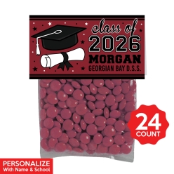Burgundy Grad Personalized Treat Bags & Tags 24pk