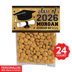 Gold Grad Personalized Treat Bags & Tags 24pk