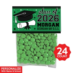 Green Grad Personalized Treat Bags & Tags 24pk