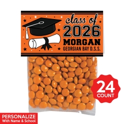 Orange Grad Personalized Treat Bags & Tags 24pk