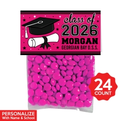 Pink Grad Personalized Treat Bags & Tags 24pk