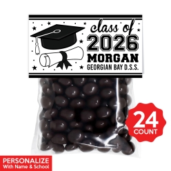 White Grad Personalized Treat Bags & Tags 24pk