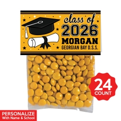 Yellow Grad Personalized Treat Bags & Tags 24pk
