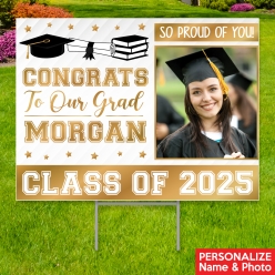 34% OFF: Gold Grad Photo PERSONALIZED Large Yard Sign