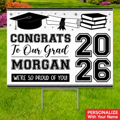 Black Grad All Weather PERSONALIZED Large Yard Sign