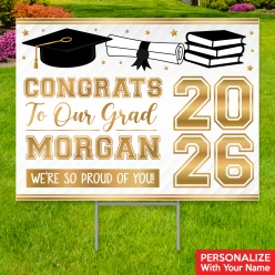 Gold Grad All Weather PERSONALIZED Large Yard Sign