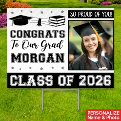Black Grad Photo PERSONALIZED Large Yard Sign