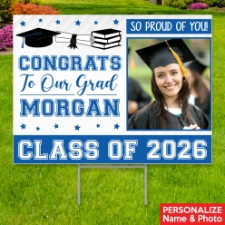 Blue Grad Photo PERSONALIZED Large Yard Sign