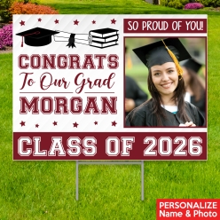 Burgundy Grad Photo PERSONALIZED Large Yard Sign