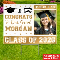 Gold Grad Photo PERSONALIZED Large Yard Sign
