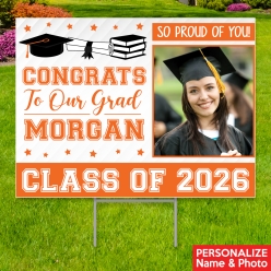 Orange Grad Photo PERSONALIZED Large Yard Sign