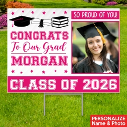 Pink & White Grad Photo PERSONALIZED Large Yard Sign