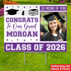 Purple Grad Photo PERSONALIZED Large Yard Sign