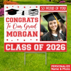 Red Grad Photo PERSONALIZED Large Yard Sign