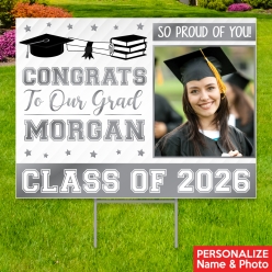 Silver Grad Photo PERSONALIZED Large Yard Sign