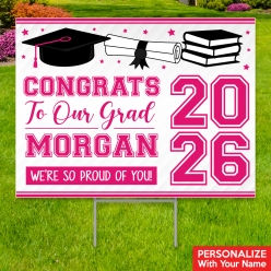Pink & White Grad PERSONALIZED Large Yard Sign