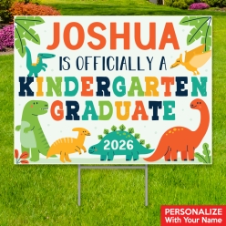 Kindergarten Grad Dino PERSONALIZED Large Yard Sign