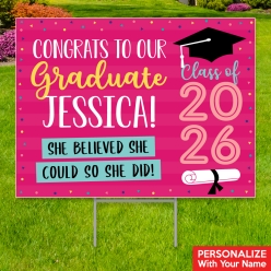 Grad Girl Pink PERSONALIZED Large Yard Sign