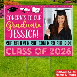 Grad Girl Pink Photo PERSONALIZED Large Yard Sign