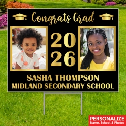 Black Gold Then & Now Grad Photo PERSONALIZED Yard Sign