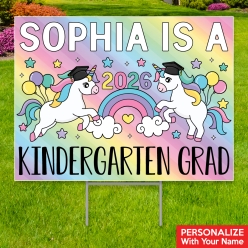 Kindergarten Grad Unicorn PERSONALIZED Large Yard Sign