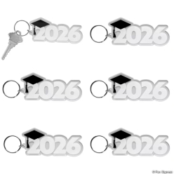 Black & White 2026 Graduation Keychains-6Pk