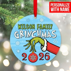 Grinch Family 2026 Personalized Wood Ornament