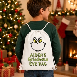Grinch Christmas Eve Personalized Drawstring Backpack