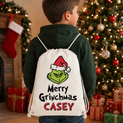 Merry Grinchmas Personalized Drawstring Backpack