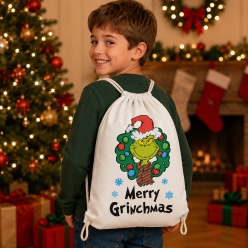 Merry Grinchmas Wreath Drawstring Backpack