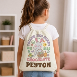 Groovy Easter Bunny Personalized Drawstring Backpack
