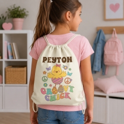 Easter Groovy Chick Personalized Drawstring Backpack