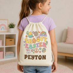 Groovy Easter Personalized Drawstring Backpack