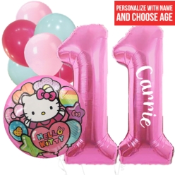Hello Kitty PERSONALIZED name & Double Digit Age Balloon Bouquet
