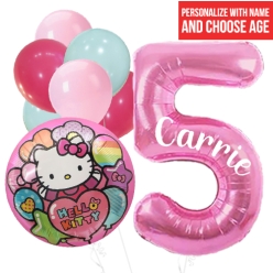 Hello Kitty PERSONALIZED Name & Single Digit Age Balloon Bouquet